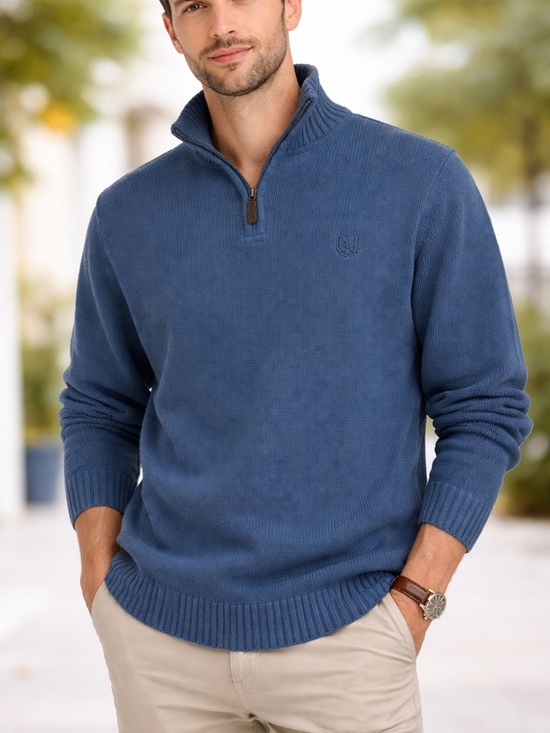 Chaps Other - Chaps Mens Blue Knit Long Sleeve Quarter Zip V neck Sweater size Medium